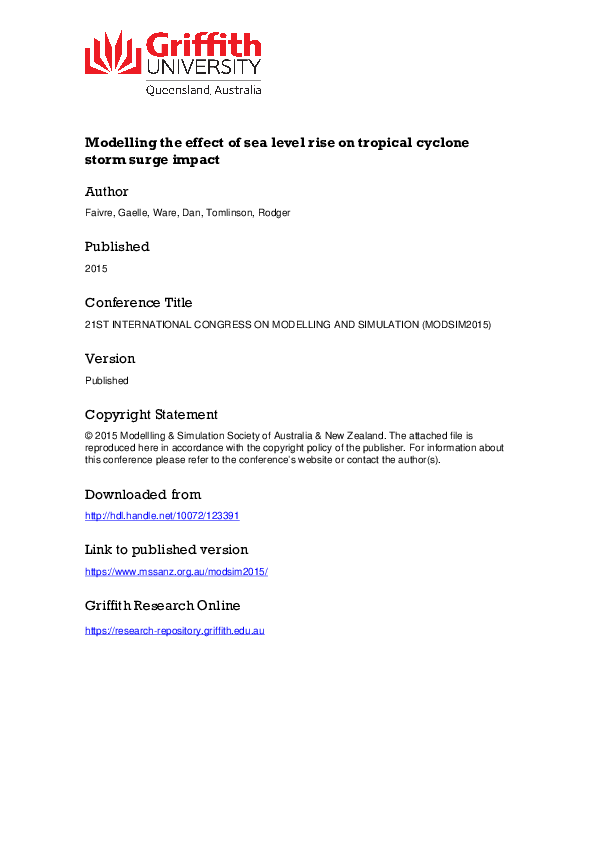 (PDF) Modelling the effect of sea level rise on tropical cyclone storm ...