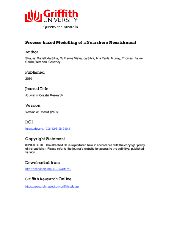 (PDF) Process-based Modelling of a Nearshore Nourishment