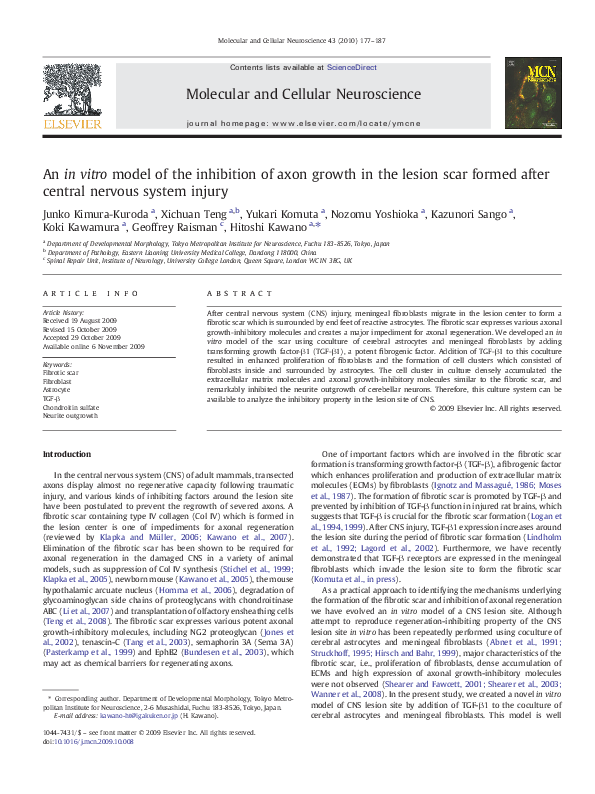 (PDF) An in vitro model of the inhibition of axon growth in the lesion ...