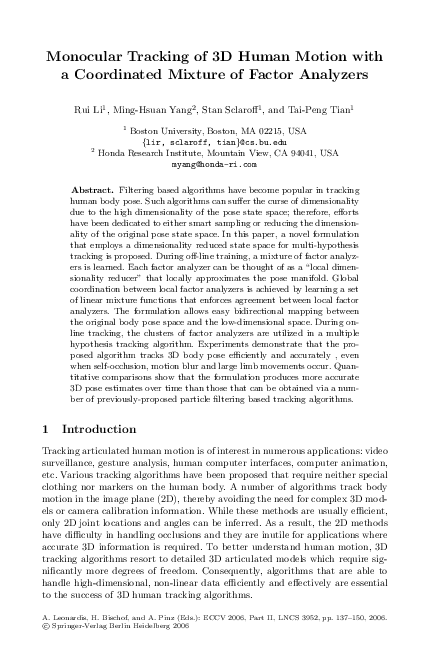(PDF) Monocular Tracking of 3D Human Motion with a Coordinated Mixture ...
