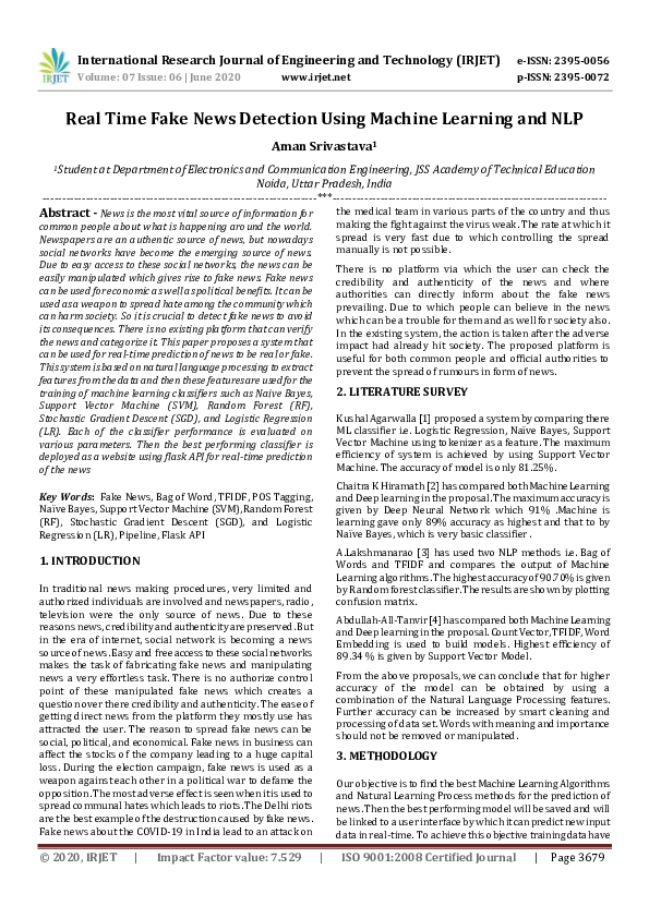 PDF) Real Time Fake News Detection Using Machine Learning and NLP