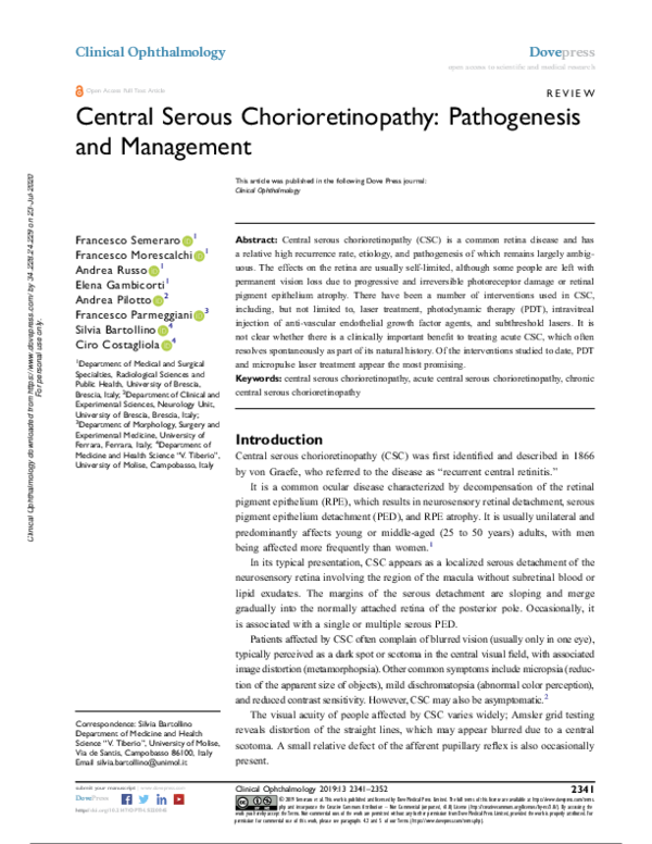 (PDF) Central Serous Chorioretinopathy: Pathogenesis and Management