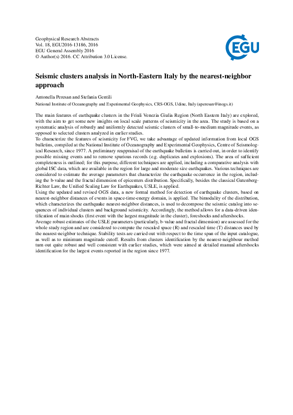 (PDF) Seismic clusters analysis in Northeastern Italy by the nearest ...