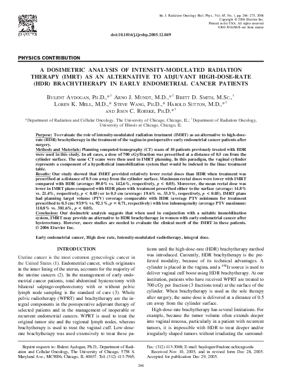 (PDF) A dosimetric analysis of intensity-modulated radiation therapy ...