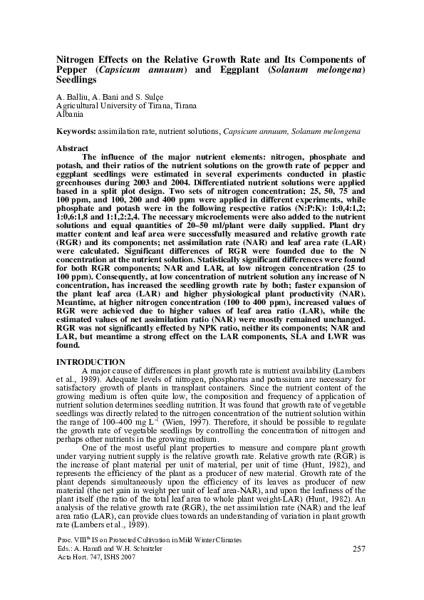 (PDF) Nitrogen Effects on the Relative Growth Rate and Its Components ...