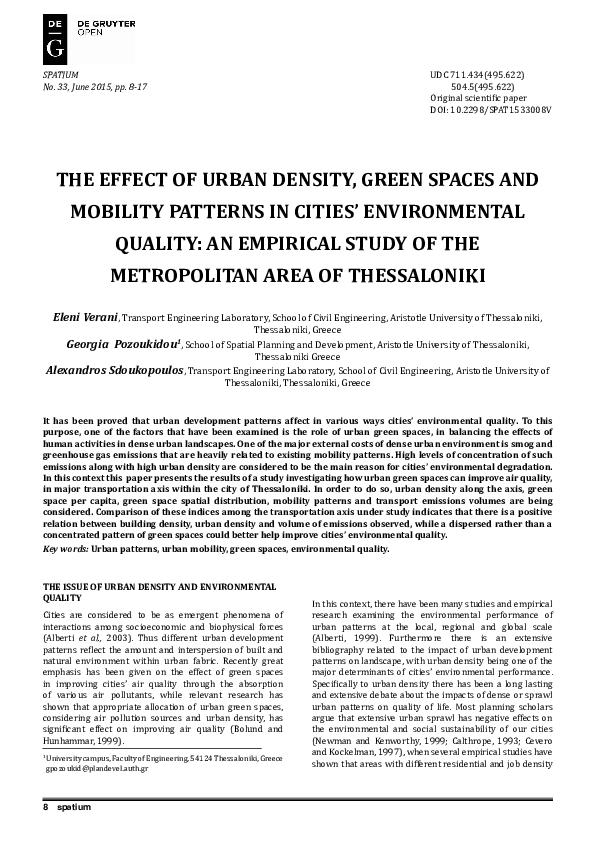 Curated visual reference: Urban Density And Green Spaces Reference: Pdf The Effect Of Urban Density Green Spaces And Mobility