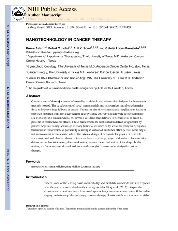 (PDF) Nanotechnology in cancer therapy