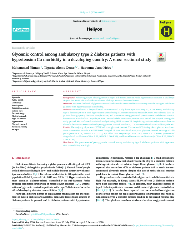 (PDF) Glycemic control among ambulatory type 2 diabetes patients with ...