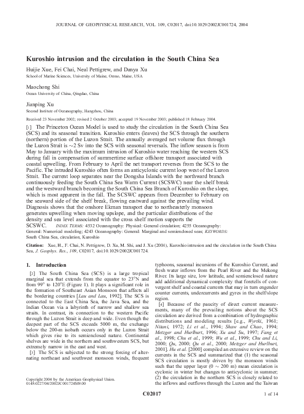 (PDF) Kuroshio intrusion and the circulation in the South China Sea