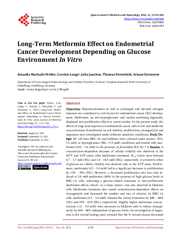 (PDF) Long-Term Metformin Effect on Endometrial Cancer Development ...