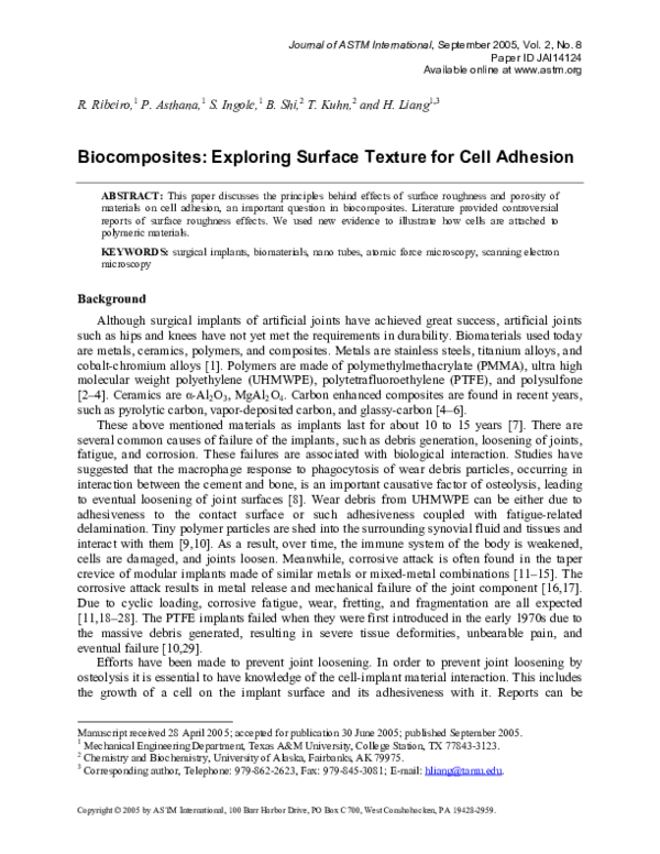(PDF) Biocomposites: Exploring Surface Texture for Cell Adhesion