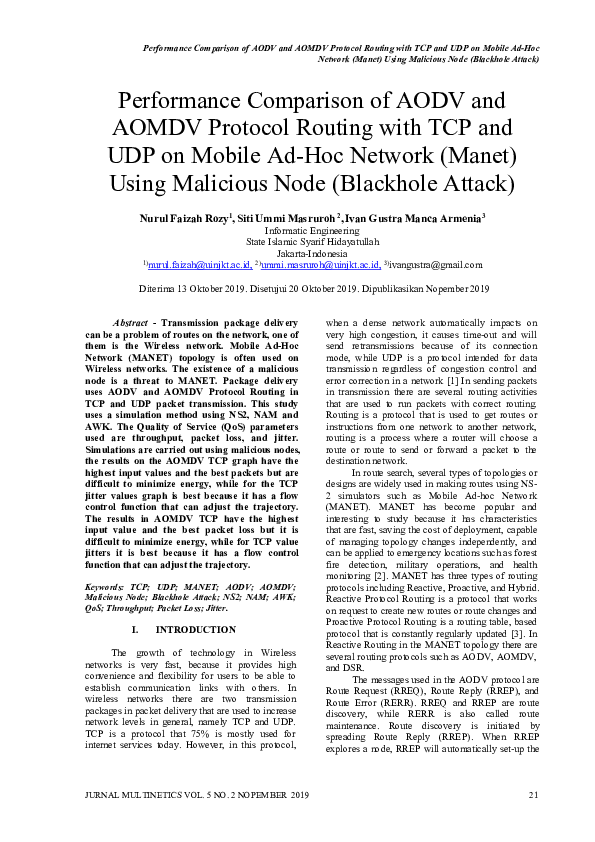 (PDF) Performance Comparison of AODV and AOMDV Protocol Routing with ...