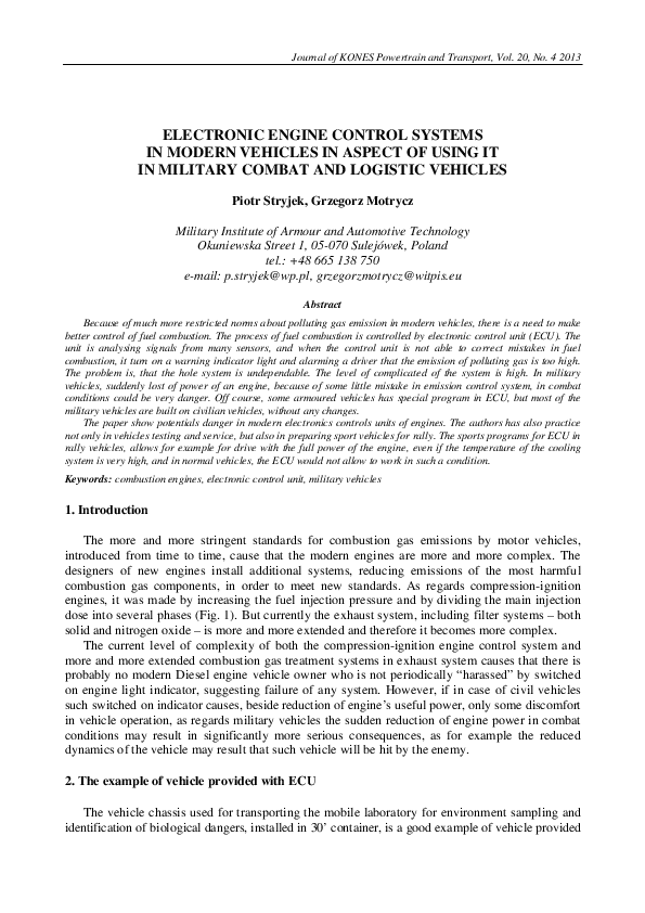 (PDF) Electronic Engine Control Systems in Modern Vehicles in Aspect of ...