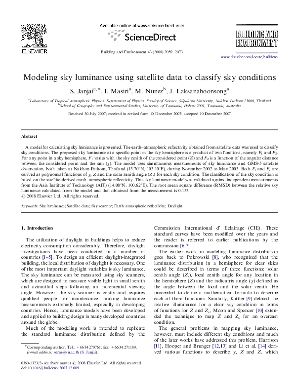 (PDF) Modeling sky luminance using satellite data to classify sky ...