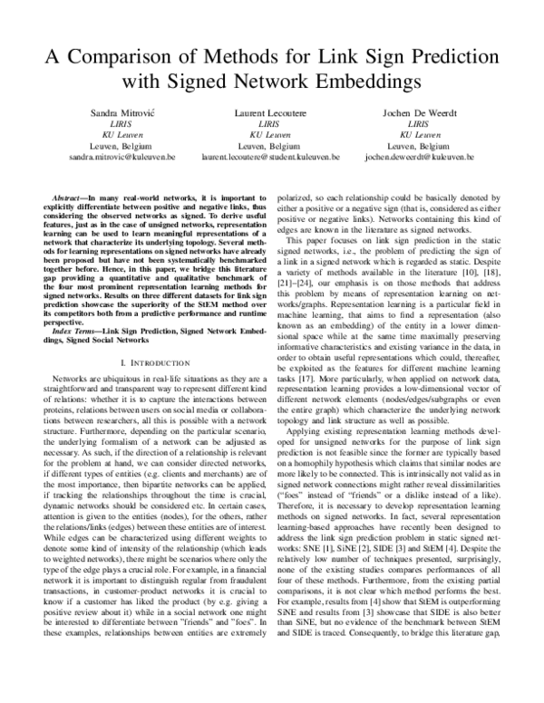(PDF) A comparison of methods for link sign prediction with signed ...