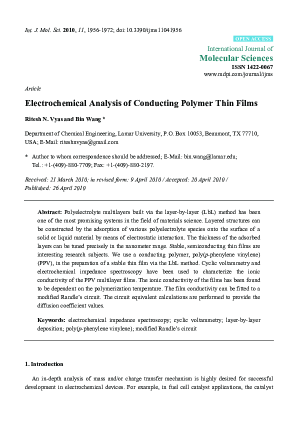 (PDF) Electrochemical Analysis of Conducting Polymer Thin Films