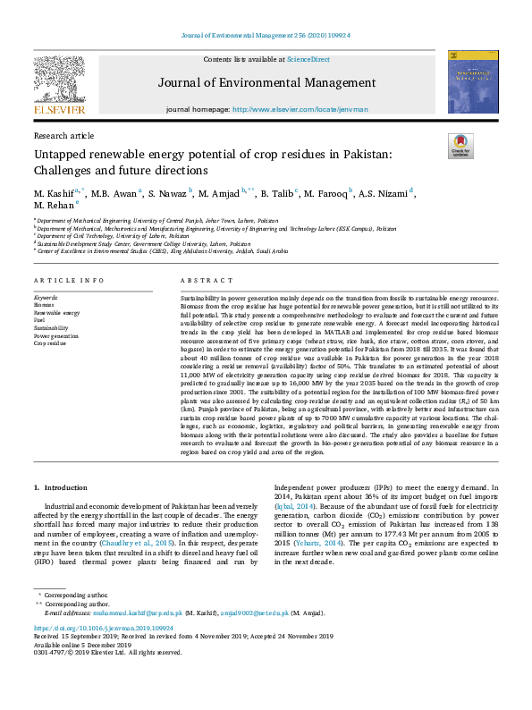 (PDF) Untapped renewable energy potential of crop residues in Pakistan ...