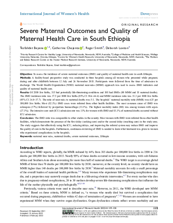 (PDF) Severe Maternal Outcomes and Quality of Maternal Health Care in ...