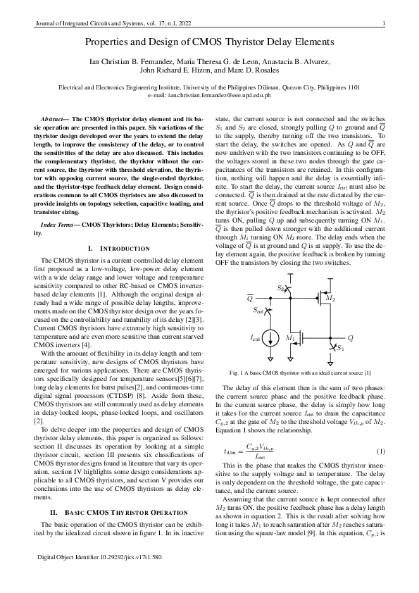 (PDF) Properties and Design of CMOS Thyristor Delay Elements