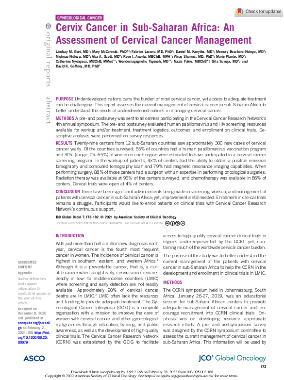(PDF) Cervix Cancer in Sub-Saharan Africa: An Assessment of Cervical ...