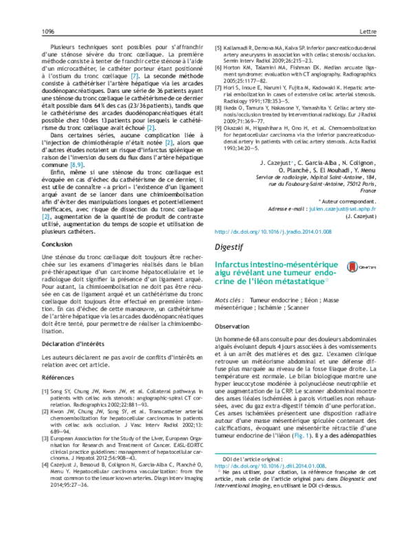 (PDF) Infarctus intestino-mésentérique aigu révélant une tumeur ...