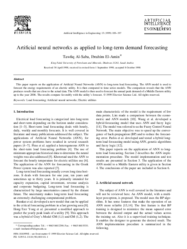 (PDF) Artificial neural networks as applied to long-term demand forecasting