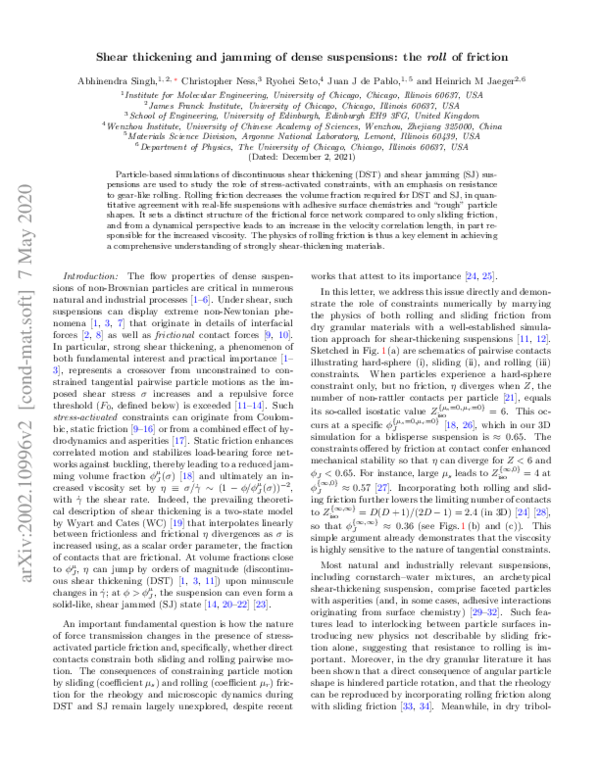 (PDF) Shear Thickening and Jamming of Dense Suspensions The “Roll” of