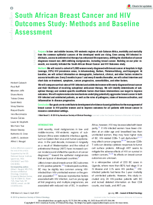 (PDF) South African Breast Cancer and HIV Outcomes Study: Methods and ...