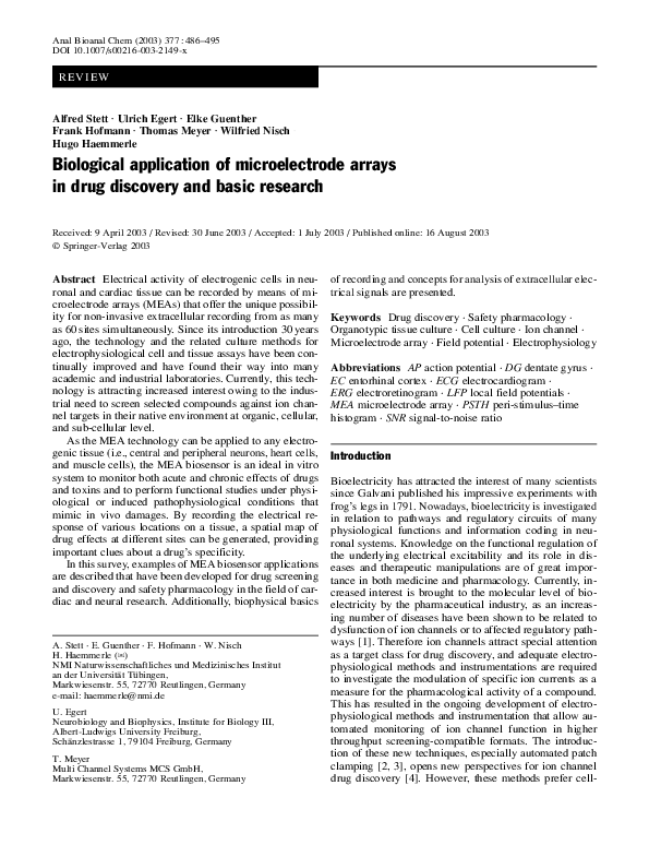 (PDF) Biological application of microelectrode arrays in drug discovery ...