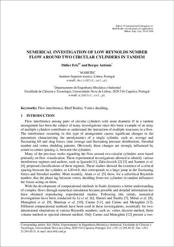 (PDF) Numerical Investigation of Low Reynolds Number Flow Around Two ...
