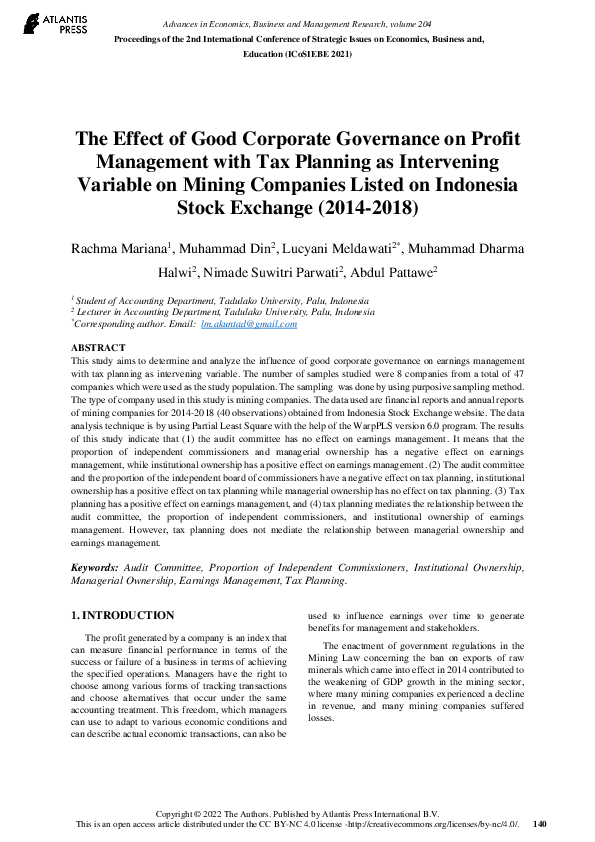 (PDF) The Effect of Good Corporate Governance on Profit Management with ...