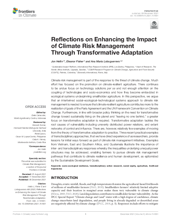 (PDF) Reflections on Enhancing the Impact of Climate Risk Management ...