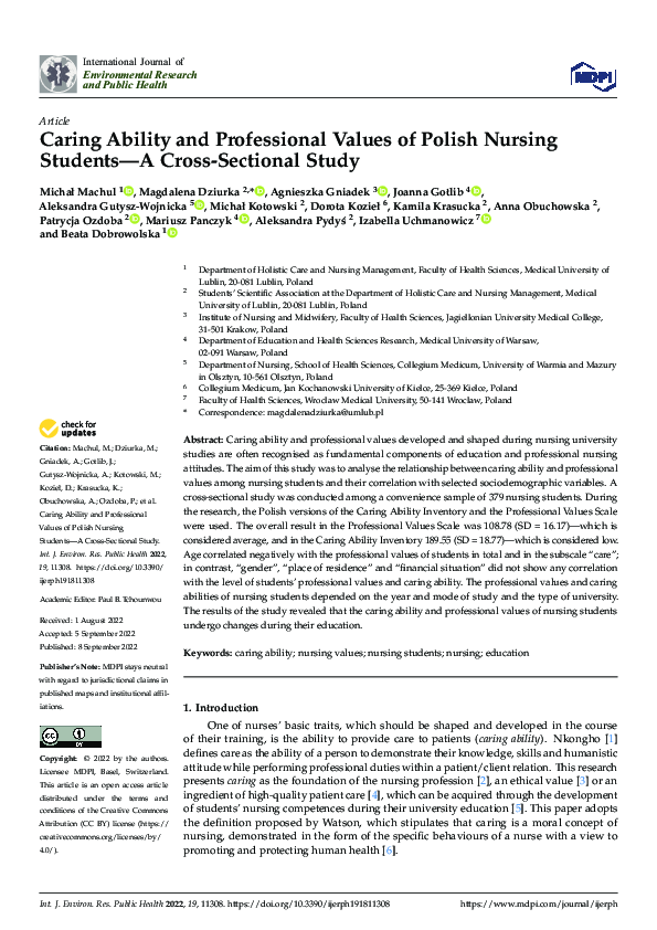 (PDF) Caring Ability and Professional Values of Polish Nursing Students ...