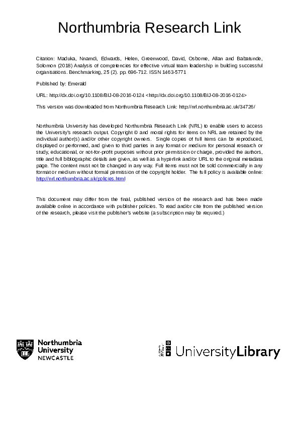 (PDF) Analysis of competencies for effective virtual team leadership in ...
