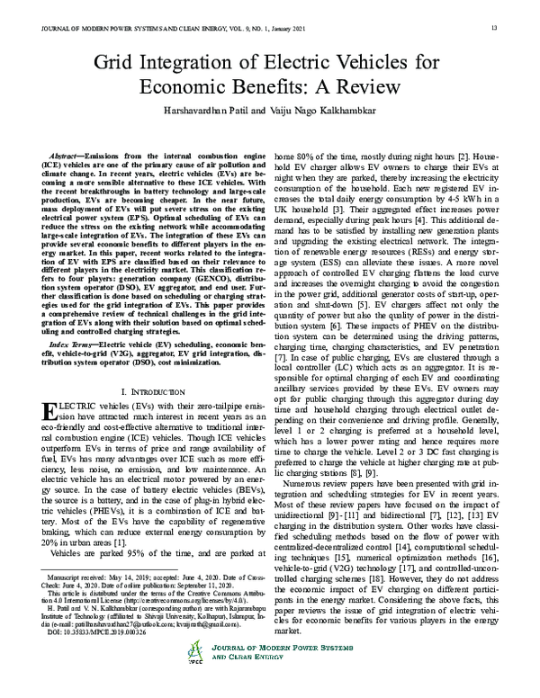 (PDF) Grid Integration of Electric Vehicles for Economic Benefits A