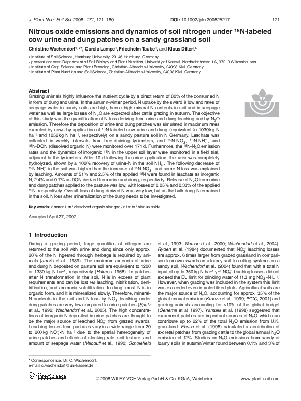 (PDF) Nitrous oxide emissions and dynamics of soil nitrogen under 15 N ...
