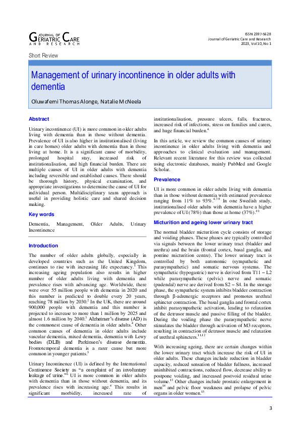 (PDF) Management of urinary incontinence in older adults with dementia