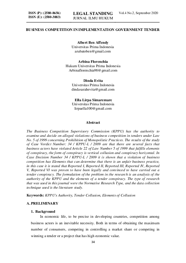 (PDF) Business Competition in Implementation Government Tender