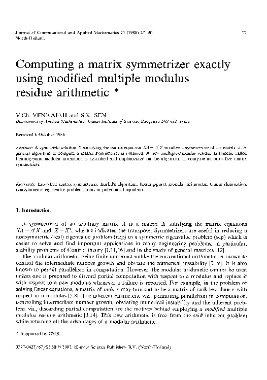 (PDF) Computing a matrix symmetrizer exactly using modified multiple ...