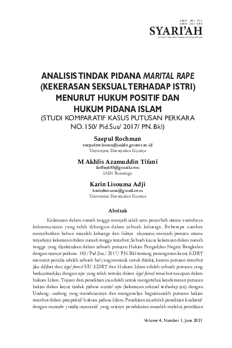 (PDF) Analisis Tindak Pidana Marital Rape (Kekerasan Seksual Terhadap ...