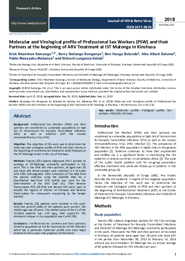 (PDF) Molecular and Virological profile of Professional Sex Workers ...