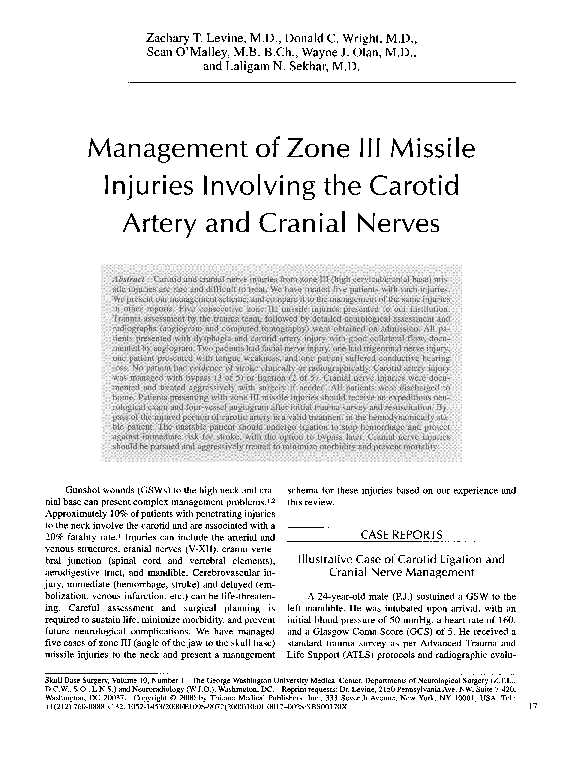 (PDF) Management of Zone III Missile Injuries Involving the Carotid ...