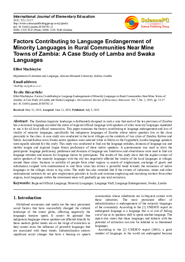 (PDF) Factors Contributing to Language Endangerment of Minority ...