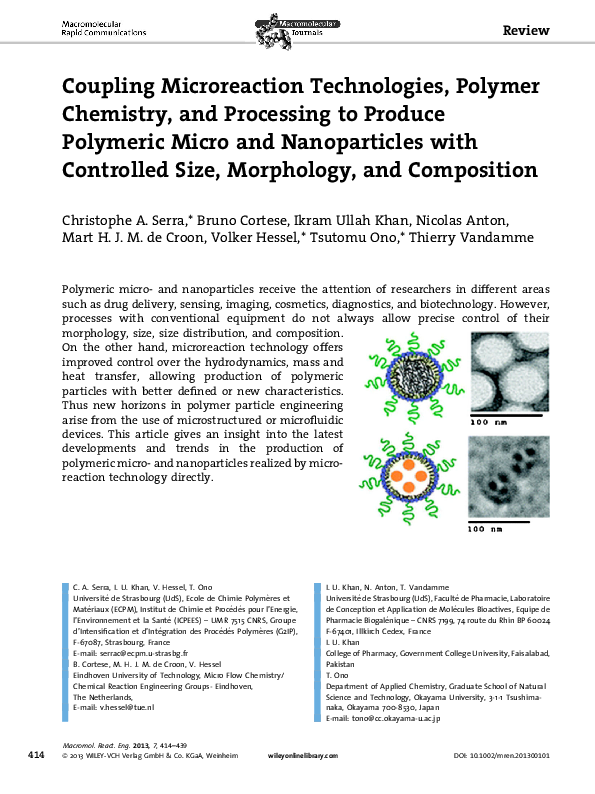 (PDF) Coupling Microreaction Technologies, Polymer Chemistry, and ...