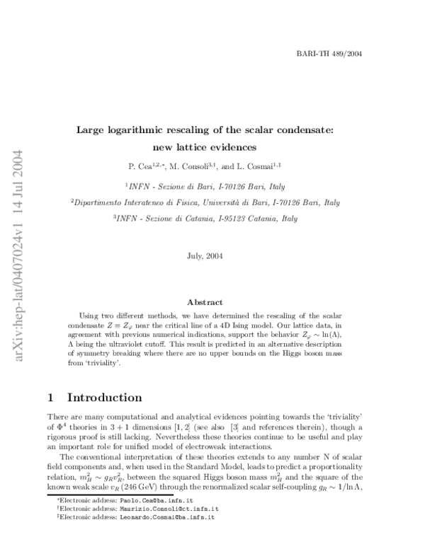 (PDF) Large logarithmic rescaling of the scalar condensate: new lattice ...
