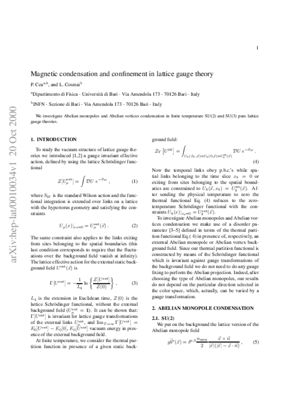 (PDF) Magnetic condensation and confinement in lattice gauge theory