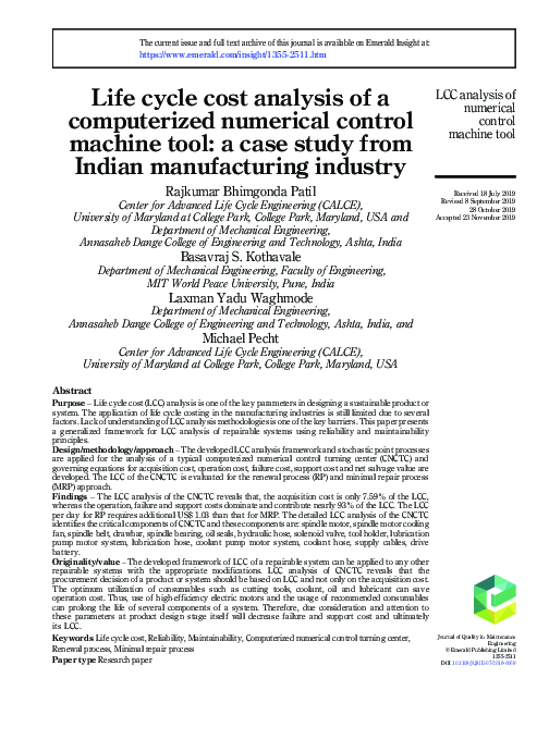 (PDF) Life cycle cost analysis of a computerized numerical control ...