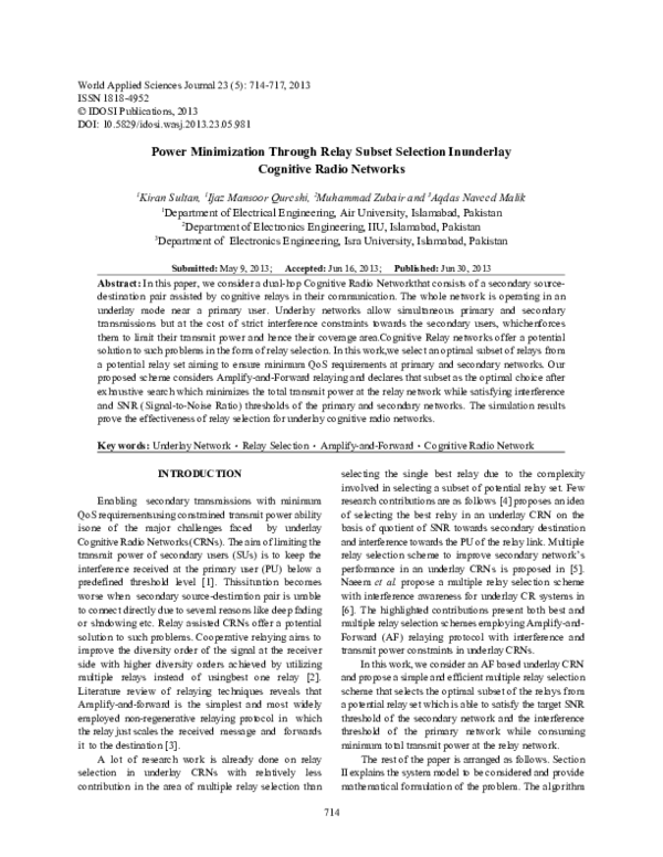 (PDF) Power Minimization Through Relay Subset Selection Inunderlay ...