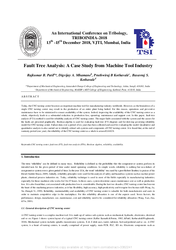 (PDF) Fault Tree Analysis: A Case Study from Machine Tool Industry