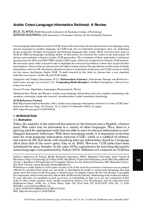 (PDF) Arabic Cross-Language Information Retrieval